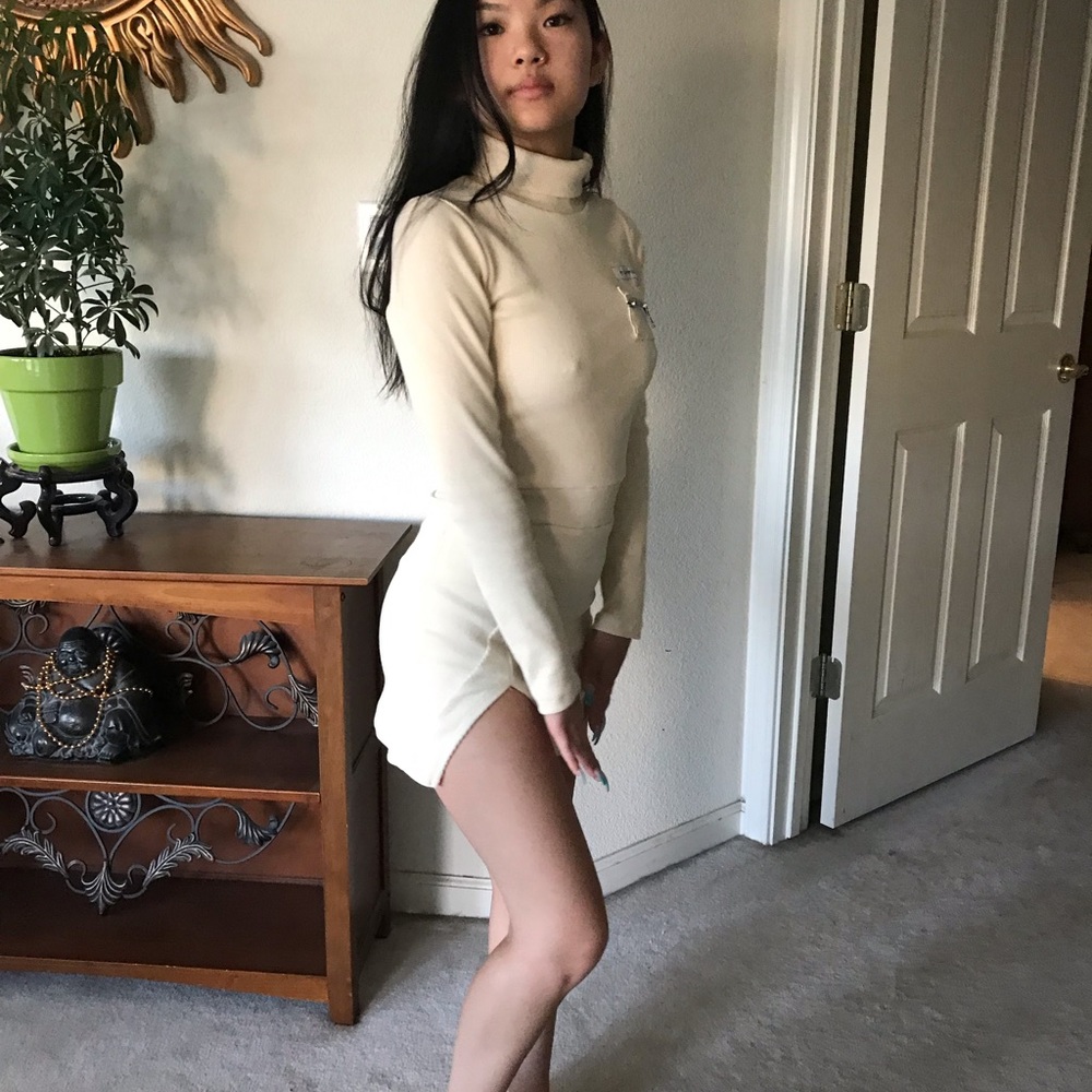 White Ribbed Turtleneck Dress Size S
